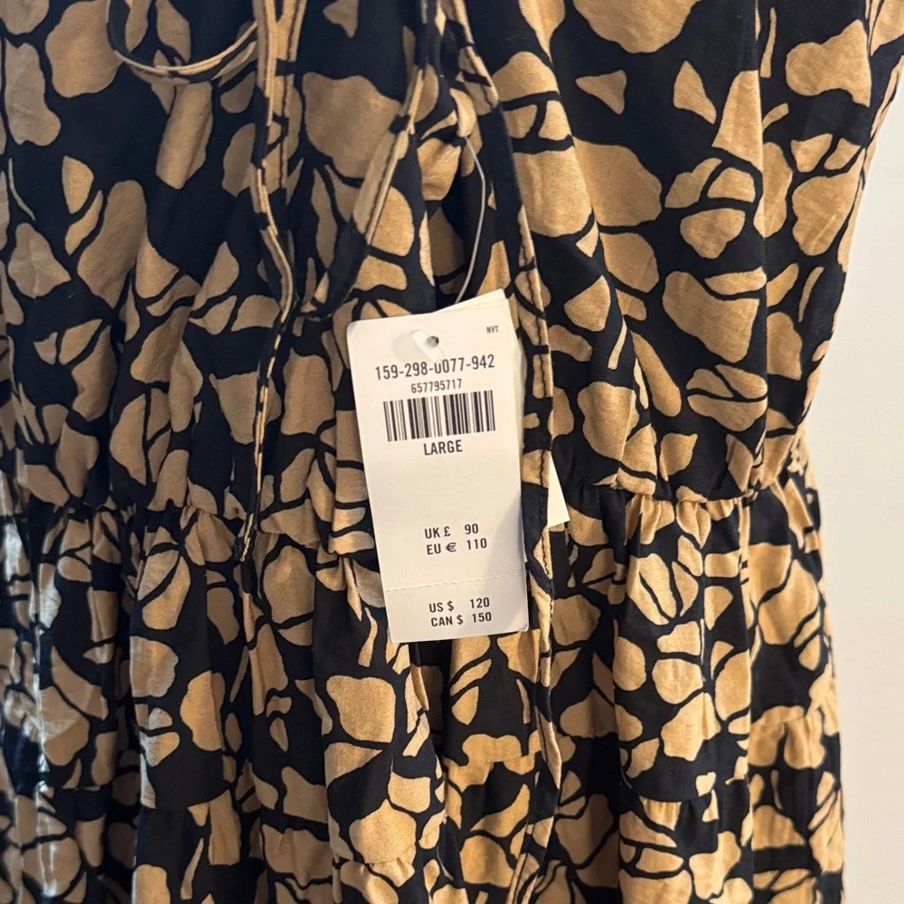 Abercrombie & Fitch Black Maxi Dress with Tan Leaf Pattern